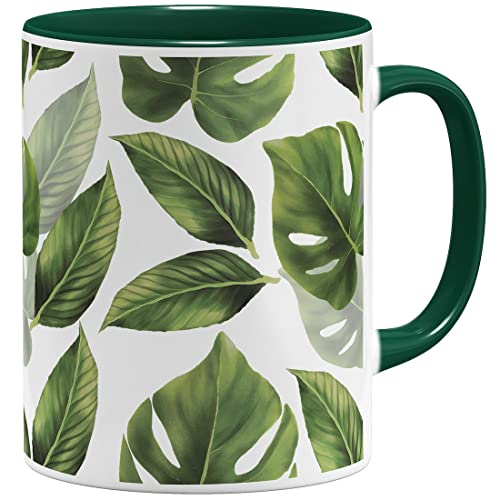 OM3® Pflanze Monstera Kaffee-Tasse mit Pflanzenmotiv Tasse Leaf Blätter| Keramik Becher | 11oz 325ml | Rundumdruck | Grün von OM3