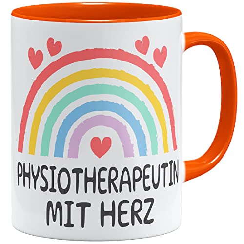 OM3® Physiotherapeutin mit Herz Tasse Geschenkidee | Keramik Becher | 11oz 325ml | Beidseitig Bedruckt | Orange von OM3