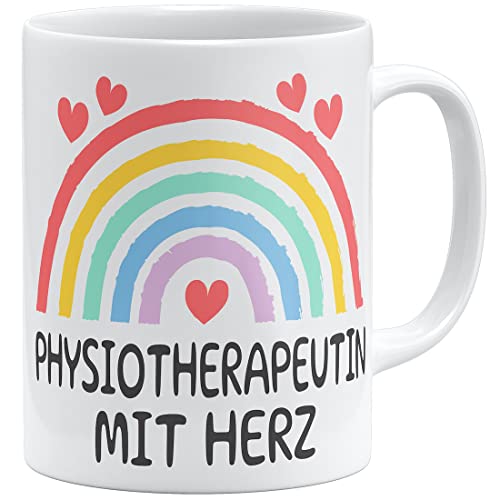 OM3® Physiotherapeutin mit Herz Tasse Geschenkidee | Keramik Becher | 11oz 325ml | Beidseitig Bedruckt | Weiss von OM3