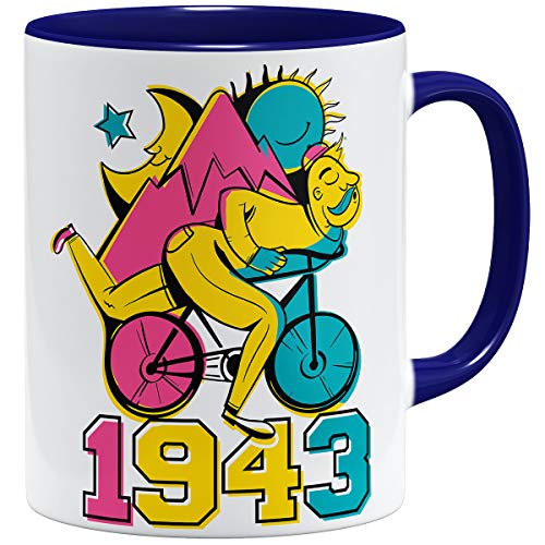 OM3® Psychedelic-Bicycle-Day-1943 Tasse | Keramik Becher | 11oz 325ml | Beidseitig Bedruckt | Dunkelblau von OM3