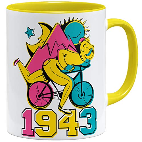 OM3® Psychedelic-Bicycle-Day-1943 Tasse | Keramik Becher | 11oz 325ml | Beidseitig Bedruckt | Gelb von OM3