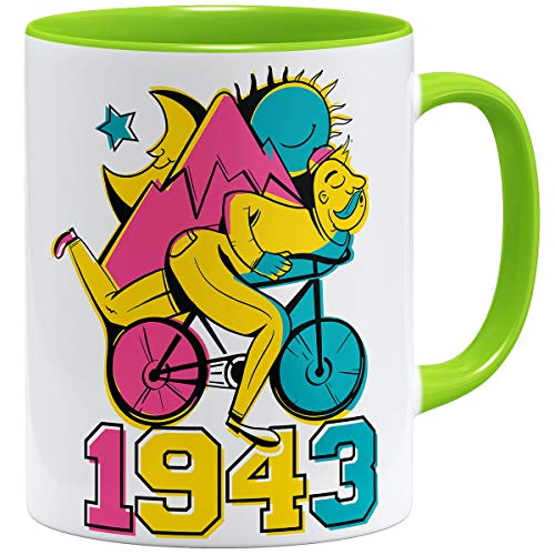 OM3® Psychedelic-Bicycle-Day-1943 Tasse | Keramik Becher | 11oz 325ml | Beidseitig Bedruckt | Hellgrün von OM3