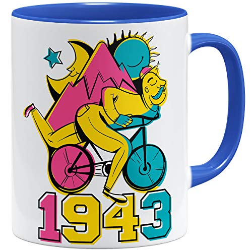 OM3® Psychedelic-Bicycle-Day-1943 Tasse | Keramik Becher | 11oz 325ml | Beidseitig Bedruckt | Royalblau von OM3