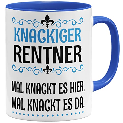 OM3® Knackiger Rentner Rente Tasse mit Spruch Abschiedsgeschenk Ruhestand| Keramik Becher | 11oz 325ml | Beidseitig Bedruckt | Royalblau von OM3