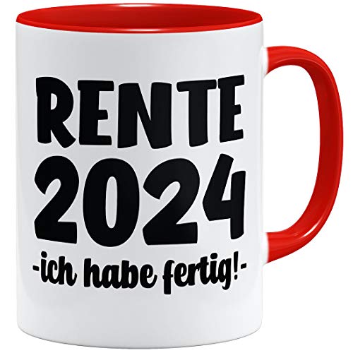 OM3® Rente 2024 - Ich Habe fertig! Tasse | Keramik Becher | 11oz 325ml | Beidseitig Bedruckt | Rot von OM3