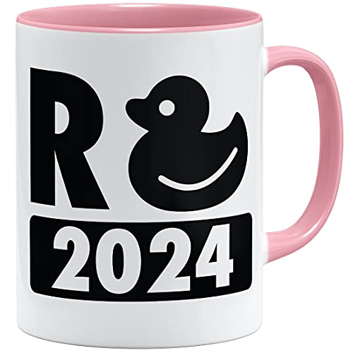 OM3® Rente 2024 Tasse R+Ente | Keramik Becher | 11oz 325ml | Beidseitig Bedruckt | Rosa von OM3