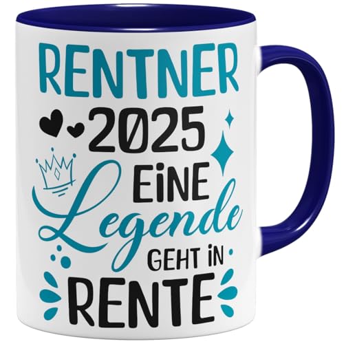 OM3® Rentner Tasse mit Spruch - Rente 2025 - Abschiedsgeschenk Ruhestand II | Keramik Becher | 11oz 325ml | Beidseitig Bedruckt | Dunkelblau von OM3