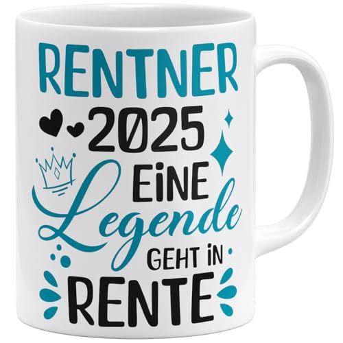 OM3® Rentner Tasse mit Spruch - Rente 2025 - Abschiedsgeschenk Ruhestand II | Keramik Becher | 11oz 325ml | Beidseitig Bedruckt | Weiss von OM3