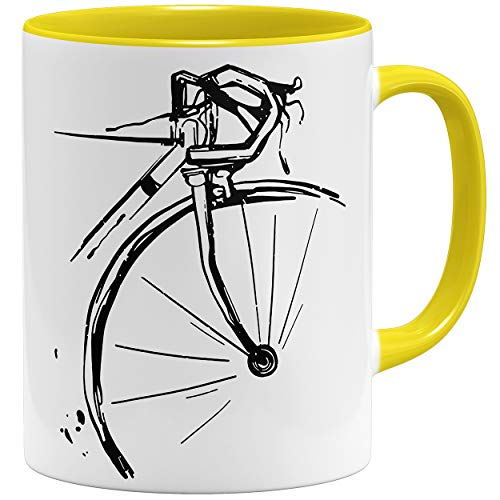 OM3® Retro Bike Rad Fahrrad Tasse | Keramik Becher | 11oz 325ml | Fun Bicycle Fahrradfahrer | Gelb von OM3
