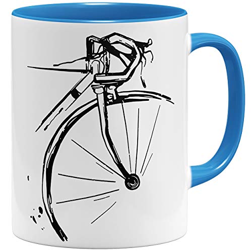 OM3® Retro Bike Rad Fahrrad Tasse | Keramik Becher | 11oz 325ml | Fun Bicycle Fahrradfahrer | Hellblau von OM3
