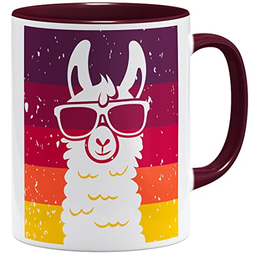 OM3® Retro Sunset Cool Alpaka Tasse mit Spruch Motiv Lama | Keramik Becher | 11oz 325ml | Beidseitig Bedruckt | Bordeaux von OM3