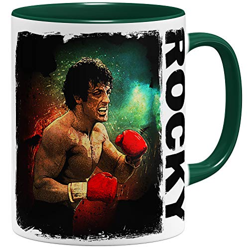 OM3® Rocky Balboa Tasse Boxing 70s 80s Kult Film | Keramik Becher | 11oz 325ml | Beidseitig Bedruckt | Grün von OM3