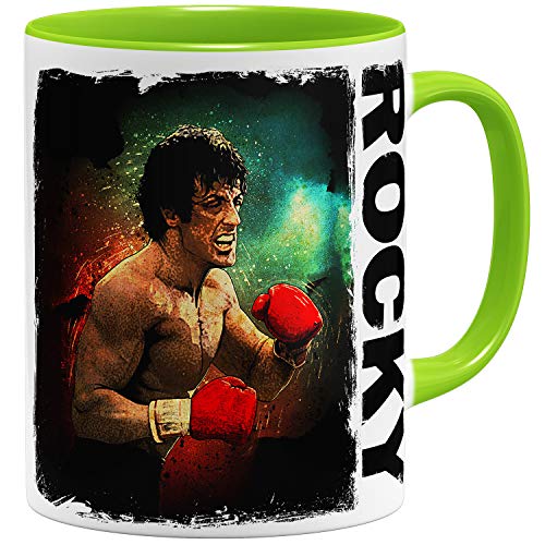 OM3® Rocky Balboa Tasse Boxing 70s 80s Kult Film | Keramik Becher | 11oz 325ml | Beidseitig Bedruckt | Hellgrün von OM3