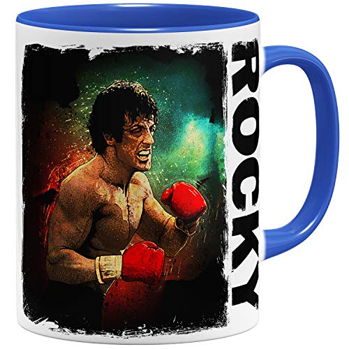 OM3® Rocky Balboa Tasse Boxing 70s 80s Kult Film | Keramik Becher | 11oz 325ml | Beidseitig Bedruckt | Royalblau von OM3