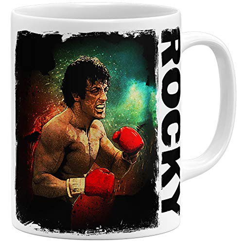 OM3® Rocky Balboa Tasse Boxing 70s 80s Kult Film | Keramik Becher | 11oz 325ml | Beidseitig Bedruckt | Weiss von OM3