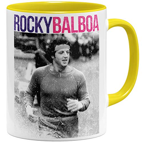 OM3® - Rocky Balboa Tasse Retro 70s 80s Kult | Keramik Becher | 11oz 325ml | Beidseitig Bedruckt | Gelb von OM3