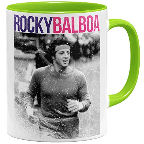 OM3® - Rocky Balboa Tasse Retro 70s 80s Kult | Keramik Becher | 11oz 325ml | Beidseitig Bedruckt | Hellgrün von OM3