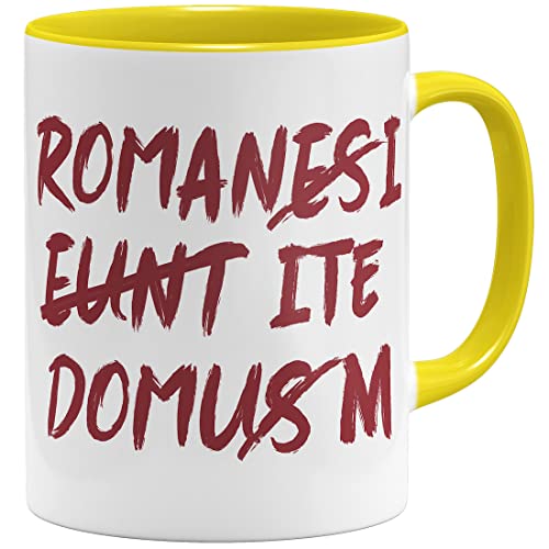 OM3® Romani ITE Domum Tasse | Keramik Becher | 325ml | Beidseitig Bedruckt | Gelb von OM3