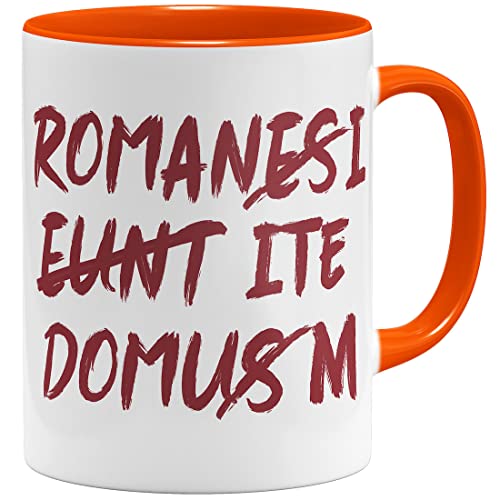 OM3® Romani ITE Domum Tasse | Keramik Becher | 325ml | Beidseitig Bedruckt | Orange von OM3