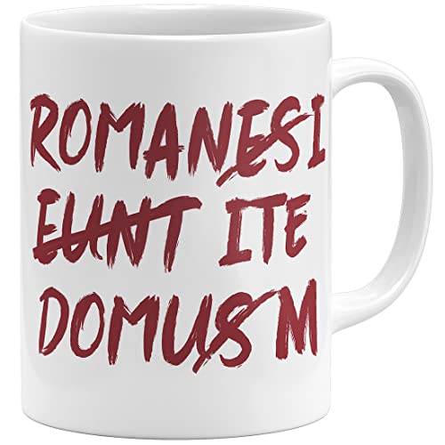 OM3® Romani ITE Domum Tasse | Keramik Becher | 325ml | Beidseitig Bedruckt | Weiss von OM3