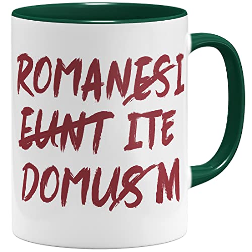 OM3® Romani ITE Domum Tasse | Keramik Becher | 325ml | Beidseitig Bedruckt | Grün von OM3