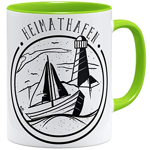 OM3® Sailor Heimathafen Tasse mit Spruch Heimat | Keramik Becher | 11oz 325ml | Beidseitig Bedruckt | Hellgrün von OM3