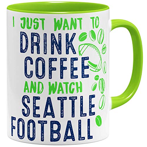 OM3® - Seattle-Coffee - Tasse | Keramik Becher | American Football Mug | 11oz 325ml | Beidseitig Bedruckt | Hellgrün von OM3