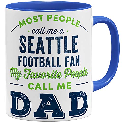 OM3® Seattle-Fan Tasse | Keramik Becher | American Football Mug | 11oz 325ml | Beidseitig Bedruckt | Royalblau von OM3