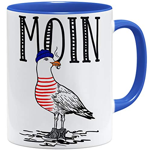 OM3® Seemöwe Moin Tasse Guten Morgen Möwe II | Keramik Becher | 11oz 325ml | Beidseitig Bedruckt | Royalblau von OM3