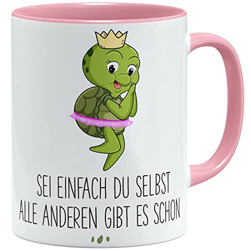 OM3® Sei einfach du selbst Tasse mit Spruch Schildkröte | Keramik Becher | 11oz 325ml | Beidseitig Bedruckt | Rosa von OM3