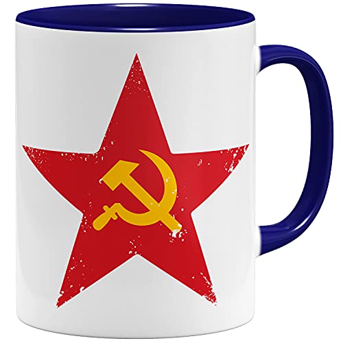 OM3® Soviet-Star Tasse mit Hammer und Sichel | Keramik Becher | 11oz 325ml | Beidseitig Bedruckt | Dunkelblau von OM3