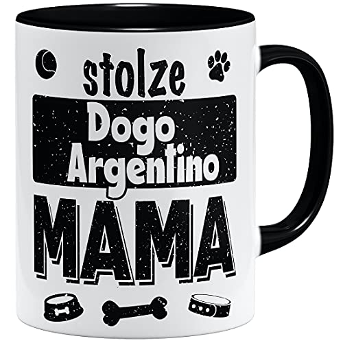 OM3® Stolze Dogo Argentino Mama Tasse | Keramik Becher | 11oz 325ml | Beidseitig Bedruckt | Schwarz von OM3