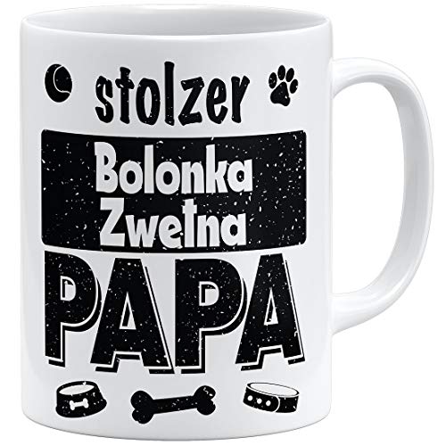 OM3® Stolzer Bolonka Zwetna Papa Tasse | Keramik Becher | 11oz 325ml | Beidseitig Bedruckt | Weiss von OM3