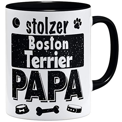 OM3® Stolzer Boston Terrier Papa Tasse | Keramik Becher | 11oz 325ml | Beidseitig Bedruckt | Schwarz von OM3