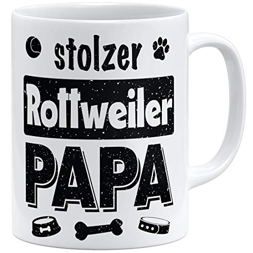 OM3® Stolzer Rottweiler Papa Tasse | Keramik Becher | 11oz 325ml | Beidseitig Bedruckt | Weiss von OM3