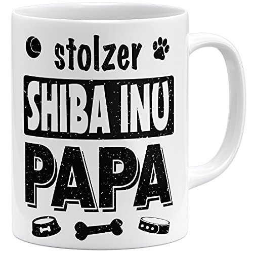 OM3® Stolzer Shiba Inu Papa Tasse | Keramik Becher | 11oz 325ml | Beidseitig Bedruckt | Weiss von OM3