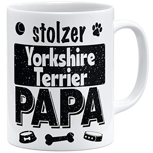 OM3® Stolzer Yorkshire Terrier Papa Tasse | Keramik Becher | 11oz 325ml | Beidseitig Bedruckt | Weiss von OM3