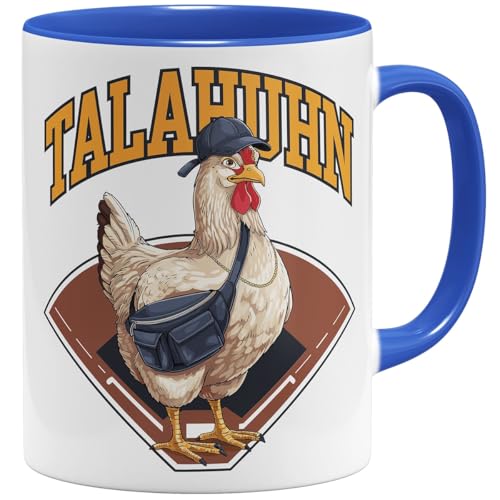 OM3® Talahuhn Kaffee-Tasse mit Spruch - Tala Huhn Meme Talahon Jugendwort Trend I | Keramik Becher | 325ml | Beidseitig Bedruckt | Royalblau von OM3