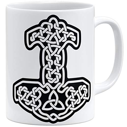 OM3® Thors-Hammer Tasse | Keramik Becher | 11oz 325ml | Vikings Wikinger Symbol Logo Nordic Warrior | Weiss von OM3