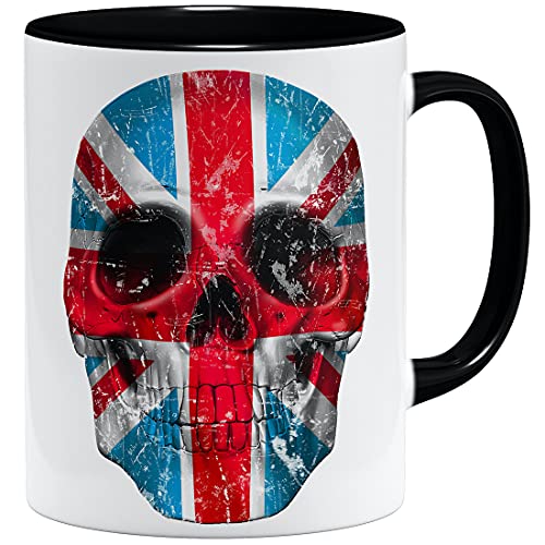 OM3® Union Jack Skull Tasse mit Totenkopf | Keramik Becher | 11oz 325ml | Beidseitig Bedruckt | Schwarz von OM3