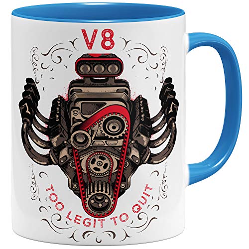 OM3® - V8-Big-Block-Power - Tasse | Keramik Becher | 11oz 325ml | Beidseitig Bedruckt | Hellblau von OM3