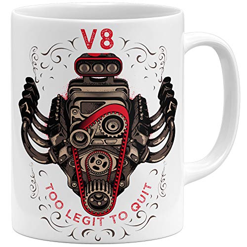 OM3® - V8-Big-Block-Power - Tasse | Keramik Becher | 11oz 325ml | Beidseitig Bedruckt | Weiss von OM3