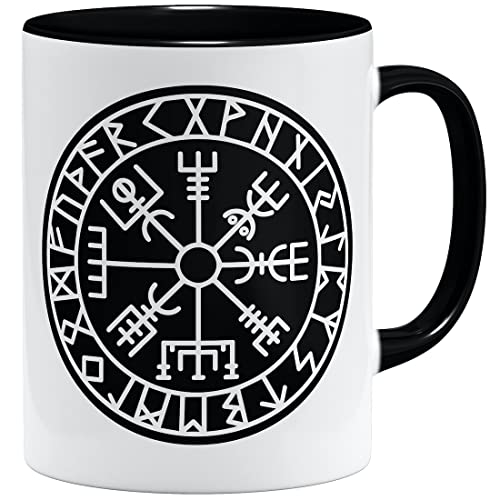 OM3® Vegvisir Compass Tasse | Keramik Becher | 11oz 325ml | Sons of Odin Wikinger Nordic Warrior | Schwarz von OM3