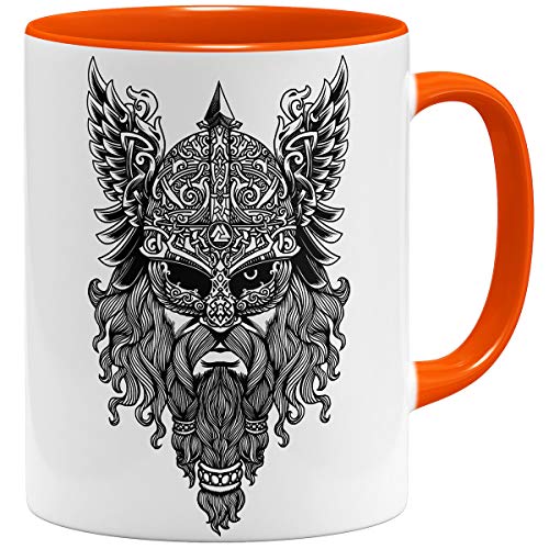 OM3® Viking-Valknut Tasse | Keramik Becher | 11oz 325ml | Odin Wikinger Skull Nordic Warrior | Orange von OM3