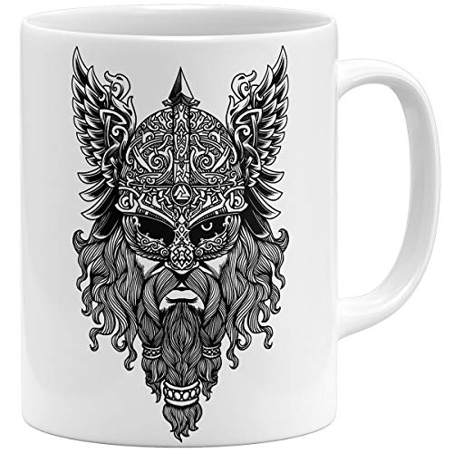 OM3® Viking-Valknut Tasse | Keramik Becher | 11oz 325ml | Odin Wikinger Skull Nordic Warrior | Weiss von OM3