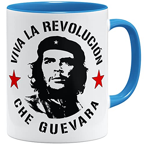 OM3® Viva La Revolucion - Che Guevara Tasse | Keramik Becher | 11oz 325ml | Beidseitig Bedruckt | Hellblau von OM3