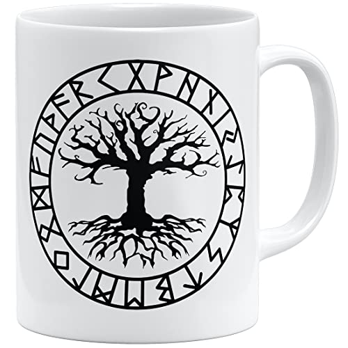 OM3® Yggdrasil Runen Tree of Life Tasse | Keramik Becher | 11oz 325ml | Sons of Odin Wikinger Nordic Warrior | Weiss von OM3