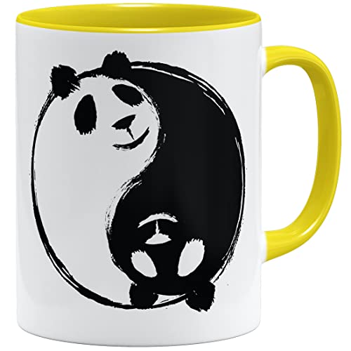 OM3® Yin und Yang Tasse mit Panda Bär | Keramik Becher | 11oz 325ml | Beidseitig Bedruckt | Gelb von OM3