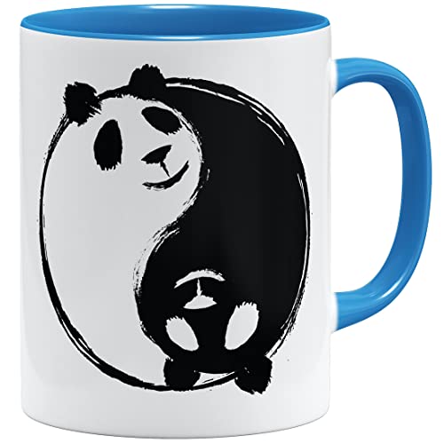 OM3® Yin und Yang Tasse mit Panda Bär | Keramik Becher | 11oz 325ml | Beidseitig Bedruckt | Hellblau von OM3