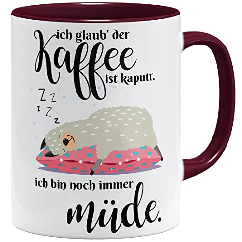 OM3® der Kaffee ist kaputt Tasse mit lustigem Spruch | Keramik Becher | 11oz 325ml | Beidseitig Bedruckt | Bordeaux von OM3